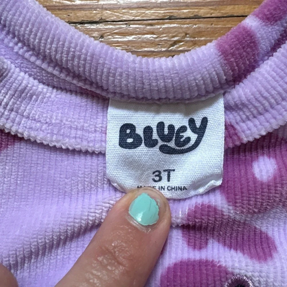 Bluey Sweatshirt Leggings Set Kids Purple Excellent‎ Ribbed Velour SIZE 3T